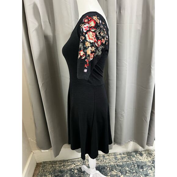 Free People Skater Dress Women’s XS Black Embroidered Y2K Mini Dress 90s look - Picture 4 of 6
